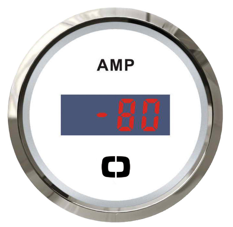 Digitalt amperemeter med shunt, hvid skive/blank ramme, ±80 A, 12/24 V