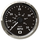 Pitot-fartmåler 0–35 MPH med sort skive og blank frontring