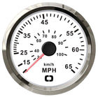 Pitot-speedometer 0–65 MPH med hvid skive og blank instrumentring