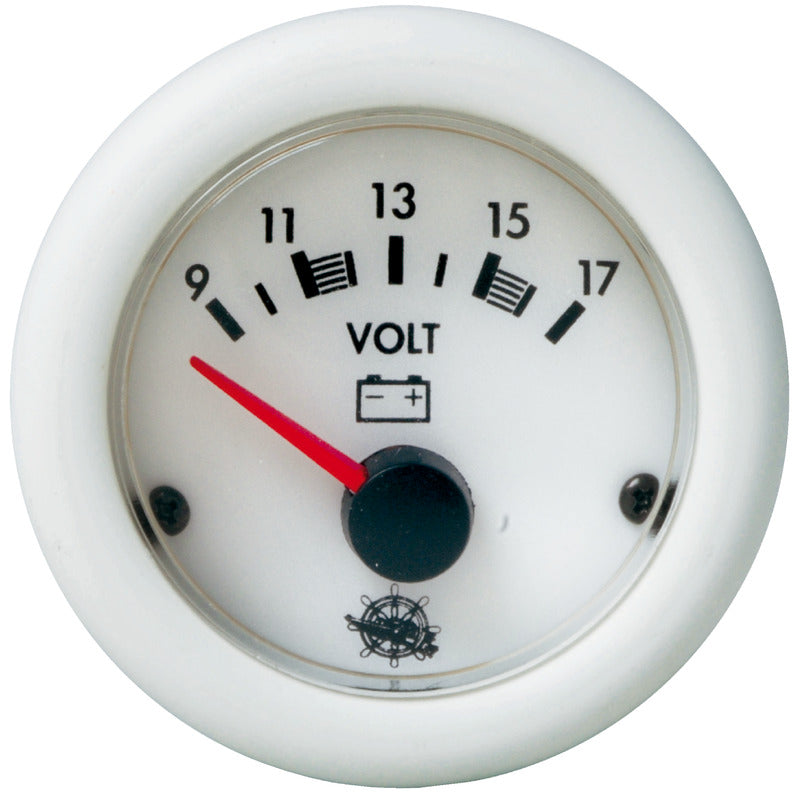 Guardian voltmeter med hvid skive og hvid frontring, 10-16 V DC