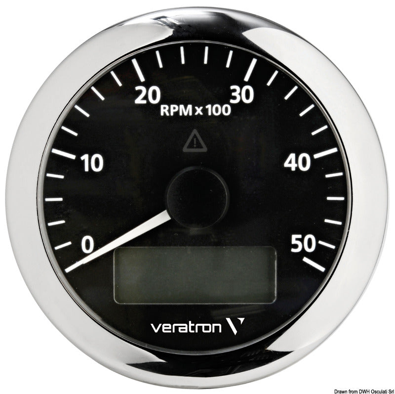 Omdrejningstæller 5000 RPM 85 mm sort 12/24 V