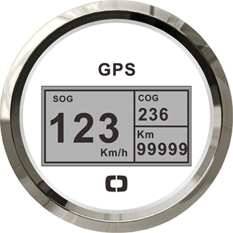 Digital GPS-speedometer med afstandstæller og kursvisning 12/24 V, hvid/blank