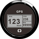 Digitalt GPS-speedometer med triptæller og kursvisning, sort skive/sort ramme, 12/24 V