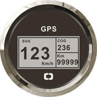 GPS-speedometer med kompas og distancetæller, sort skive/blank ramme, 12/24 V
