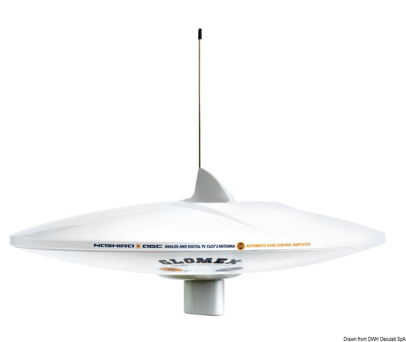 Glomex Nashira AGC DAB 20 omnidirektionel DVB-T2 TV- og radioantenne, hvid
