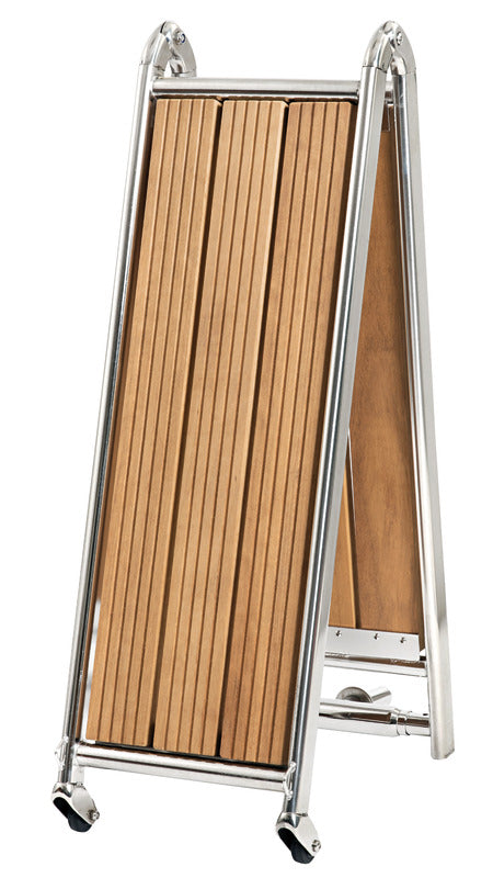 Sammenklappelig landgang i spejlpoleret rustfrit stål med iroko-rist, 220 cm