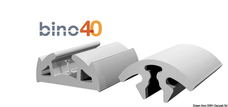 Tessilmare BINO 40 fenderprofil i grå PVC, 40 × 22 mm, 12 m