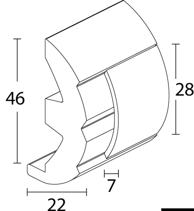 C-formet fenderprofil i spejlpoleret AISI 316 rustfrit stål, 28 mm × 3 m