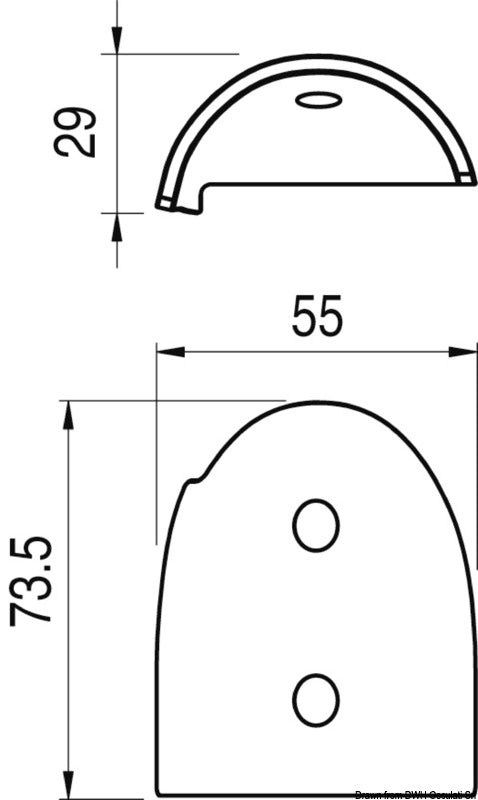 Douglas Marine endeterminal i AISI 316 rustfrit stål til 28 mm C-formet fenderprofil, forsænket type