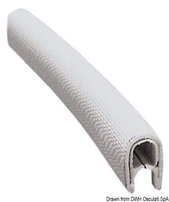 Halvfleksibel armeret PVC-kantprofil, hvid, til materialetykkelse 1,5–4 mm, 14 × 10 mm, 50 m