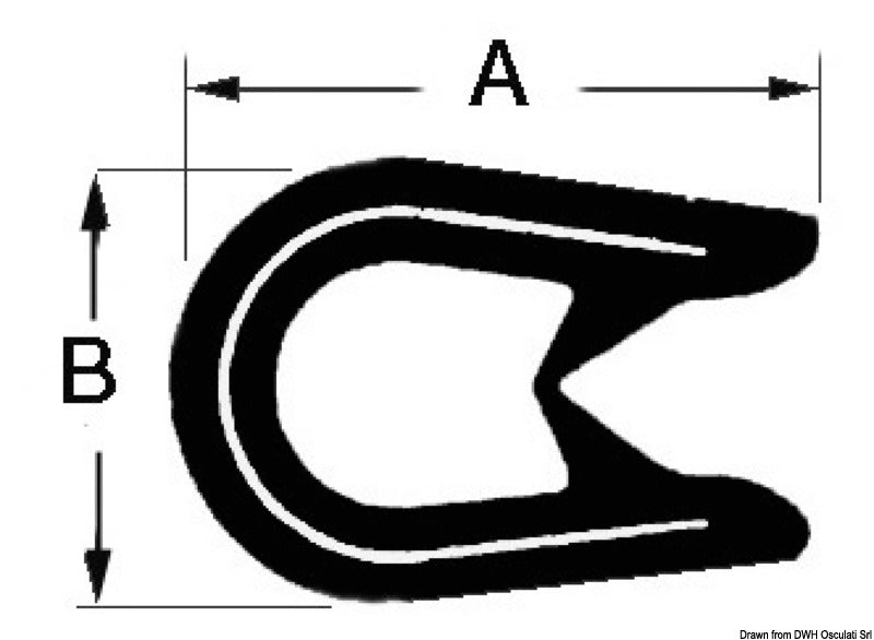 Semifleksibel forstærket sort PVC-kantprofil til materialetykkelse 1,5-4 mm