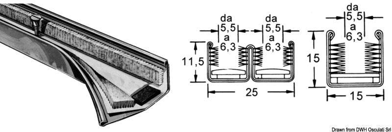 STAND-PRO enkelt føringsprofil til skydeglas i AISI 316, 15 × 15 mm, 2,44 m