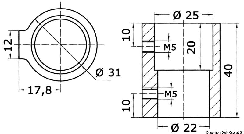 Samlemuffe til bimini-rør Ø22/25 mm i AISI 316