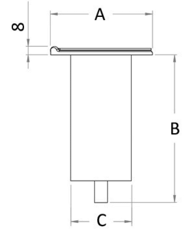 Indbygningsbøsning til Ø50 mm kulfiberstang med hængslet dæksel – lige
