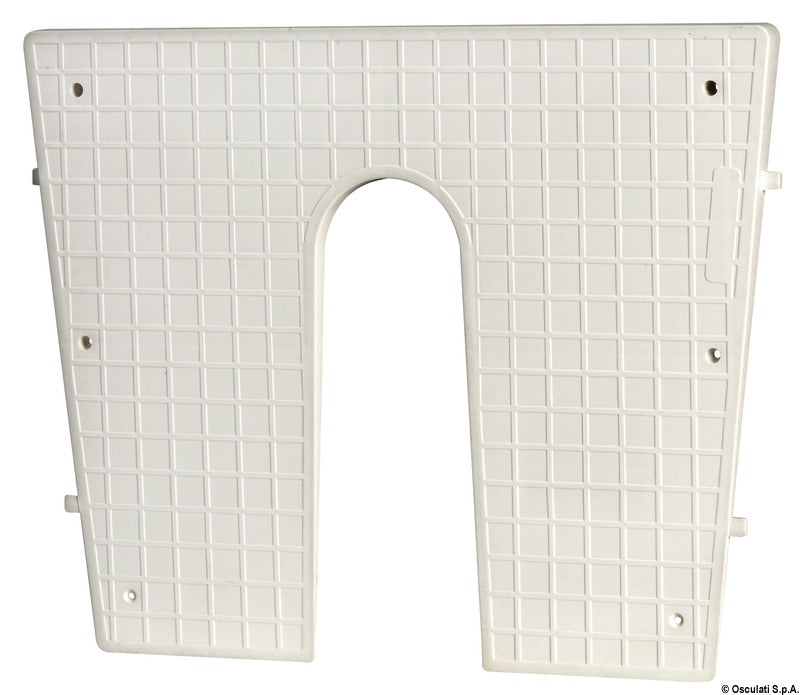 Hvid agterspejlsbeskyttelsesplade i riflet plast, 420 × 340 mm, kileformet