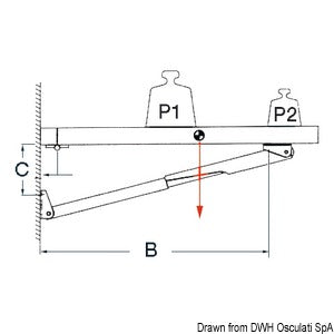 Roca Rakego teleskopisk klapbeslag til bord, 247 mm, P1 60 kg / P2 30 kg