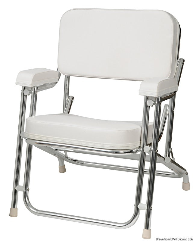 Foldbar kaptajnsstol i anodiseret aluminium, hvid
