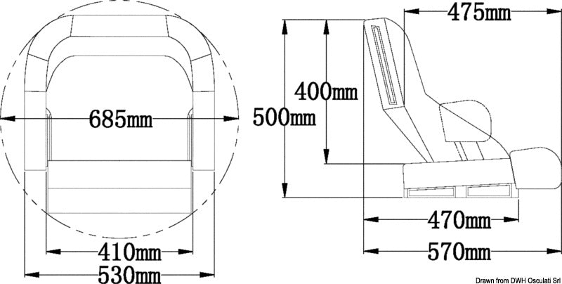 Ergonomisk polstret bådstol med H52R flip-up bolster – vinylbetræk, hvid RAL 9010