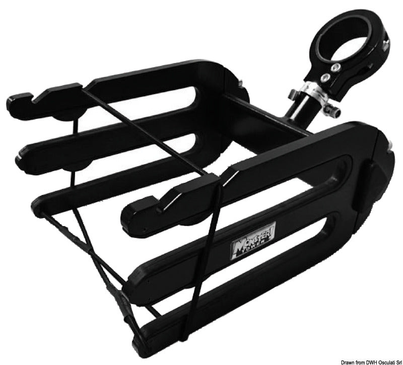 Monster Tower quick-release wakeboardholder med 2 × 38 mm gafler, sort, til Ø64 mm tower-rør
