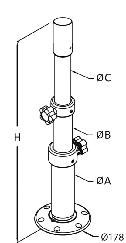 Thread Lock tri-teleskopisk bordben i anodiseret aluminium, 450–775 mm, sølv