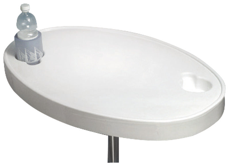 Hvid ABS-bordplade, oval, 77 × 51 cm, med 2 drikkeholdere