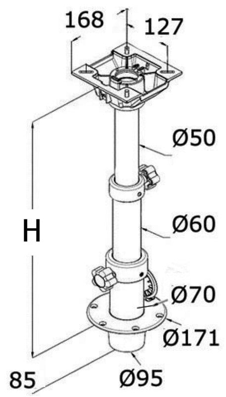 Aftageligt triteleskopisk bordben standard 290–690 mm