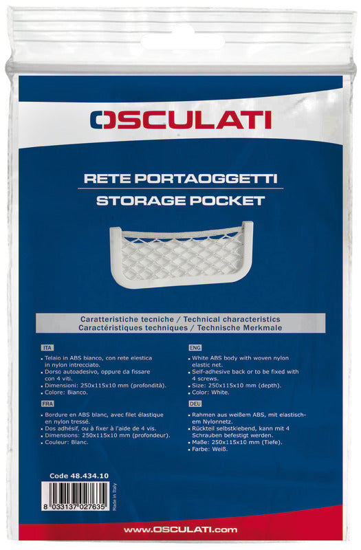Opbevaringsnet med ABS-ramme, hvid, 250 × 115 × 30 mm
