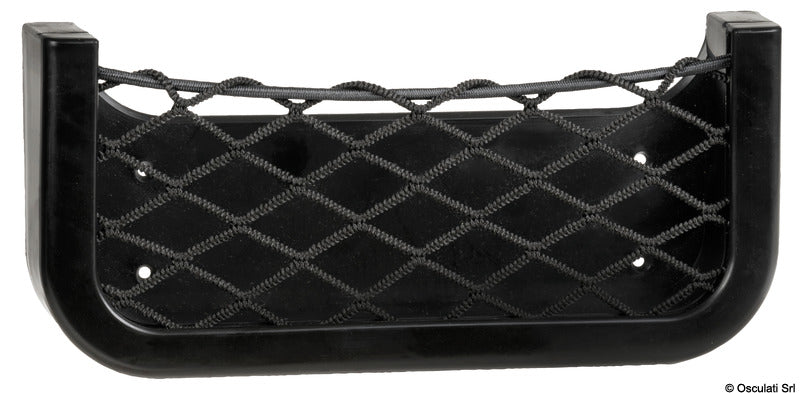 Sort opbevaringslomme med elastisk nylonnet, 250 x 115 x 30 mm