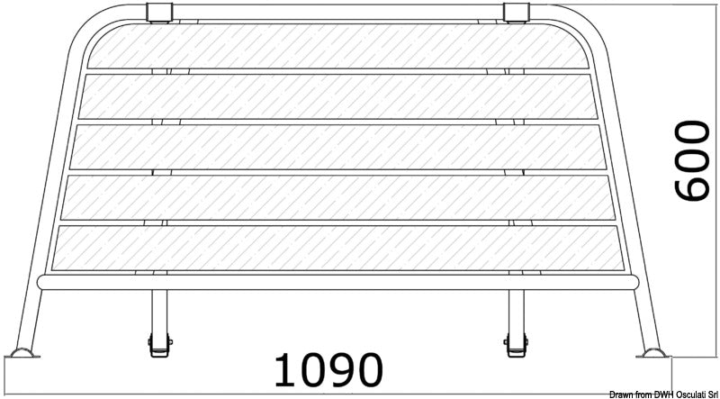 Agterplatform i AISI 316 og iroko, 1090 × 600 mm