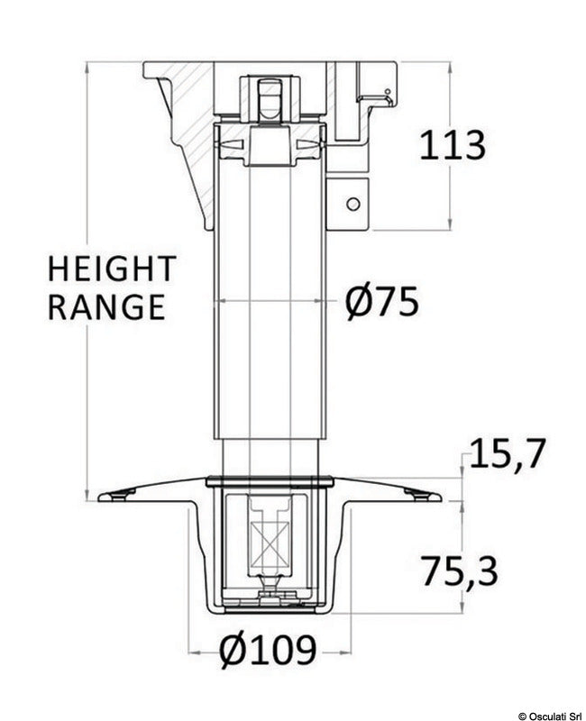 Oceansouth Waverider sædepiedestal 520–650 mm med støddæmper og forsænket aluminiumsbase