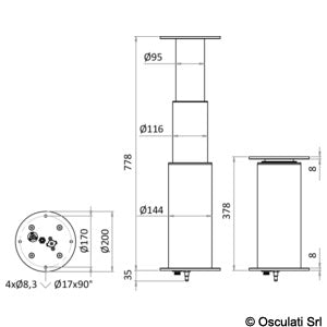 Tre-trins antirotationsbordben 24V sølv Osculati