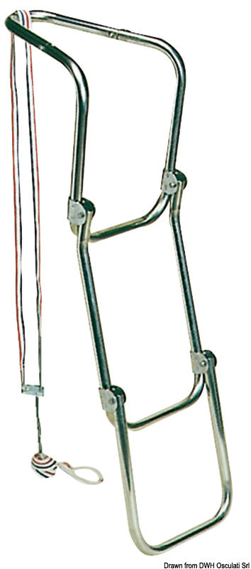 Foldbar gummibådsstige i spejlpoleret rustfrit stål, 3 trin, 880 mm