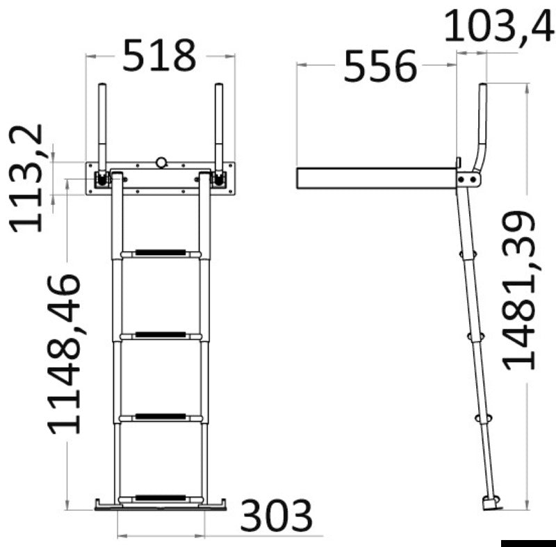 Douglas marine 4-trins teleskopisk indbygningsstige AISI316 EasyUp