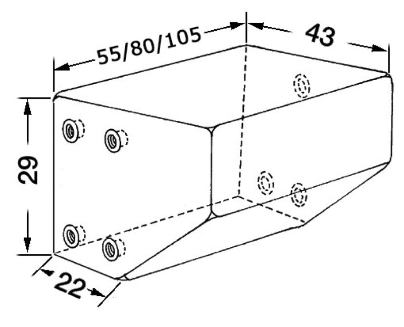 Sortvandstank i stiv polyethylen med skrogtilpasset affasning, 75 l, 800 × 430 × 290 mm
