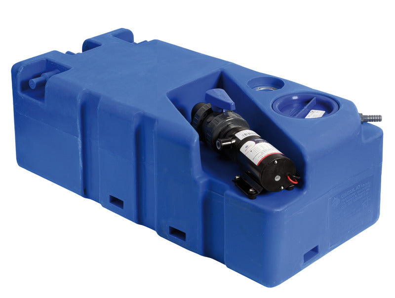 Sortvandstank med vandret maceratorpumpe og slangestudse, 12 V, 70 l