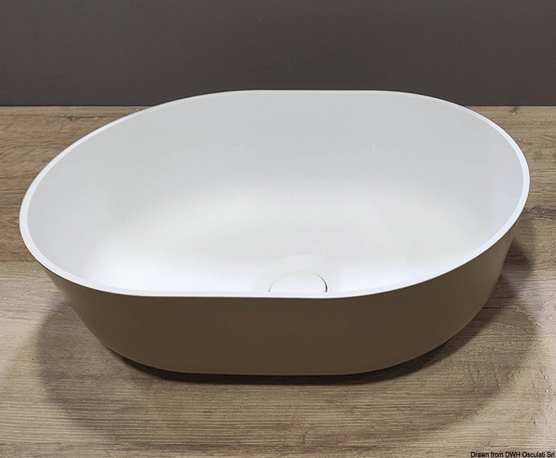 Semioval bordmonteret vask i Ocritech, hvid/beige, 350 × 260 mm