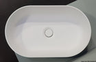 Halvoval bordvask i Ocritech med integreret afløbsventil, hvid, 450 × 260 mm