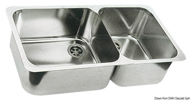 Dobbeltvask i poleret rustfrit stål, 600 × 320 mm