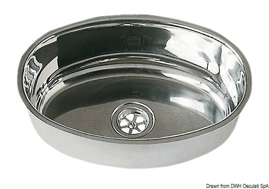 Oval vask i spejlpoleret rustfrit stål – 265 × 385 mm