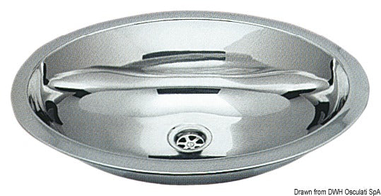 Oval vask i spejlpoleret rustfrit stål, 510 × 390 × 155 mm