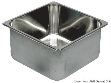 Rektangulær vask i børstepoleret rustfrit stål, 360 × 360 × 150 mm