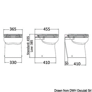 Ocean Technologies SILENT Elegant elektrisk hydrovakuumtoilet, høj model, lige bagkant, 12 V