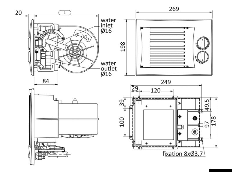 AUTOTERM ARIZONA 600 væskevarmeveksler med integreret ventilator, 12 V