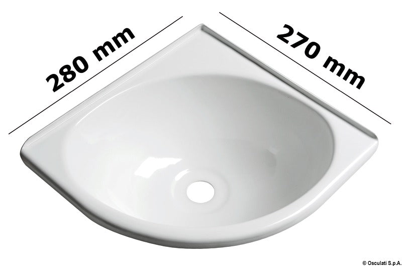 Hjørnevask i hvid termoformet ABS