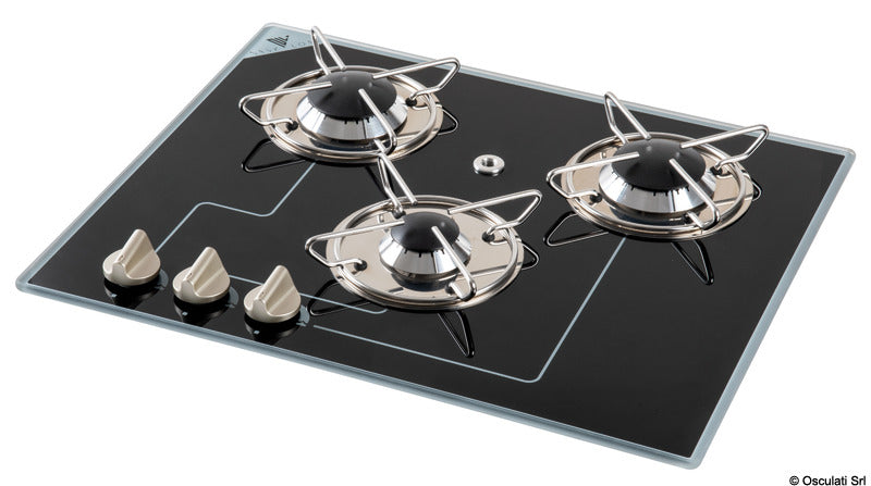 Indbygget gaskogeplade i glas med 3 brændere – 504 × 410 mm