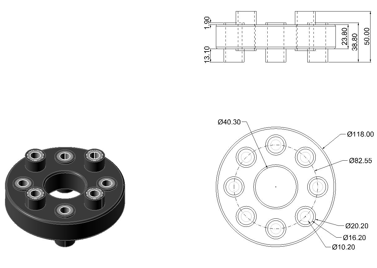 Elastisk koblingsled (Bull Flex) 8 huller ID: Ø40,3 mm UD: Ø118,00 mm