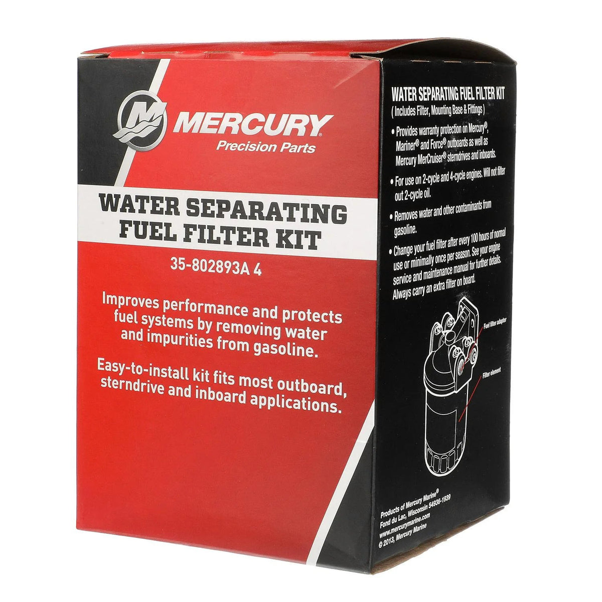 Mercury Marine vandudskillende brændstoffiltersæt 35-802893A4 med filter og monteringsbeslag