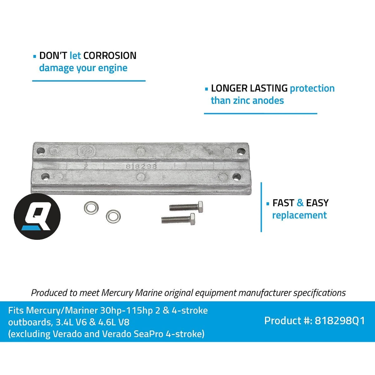 Quicksilver/Mercury ANODE KIT(ALUM) - P/N: 97-818298Q1