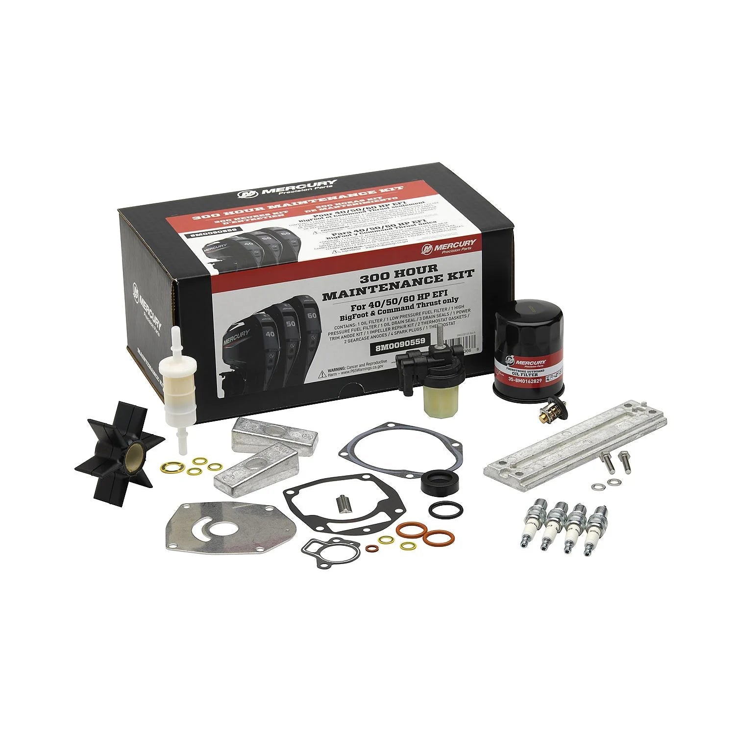 Mercury 300-timers servicesæt 8M0090559 til 40–60 hk FourStroke EFI BigFoot og Command Thrust