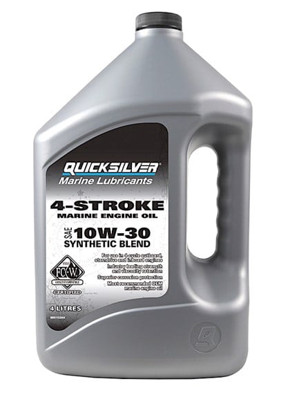 Quicksilver delsyntetisk 10W-30 FC-W 4-takts marine-motorolie i 4-liters flaske